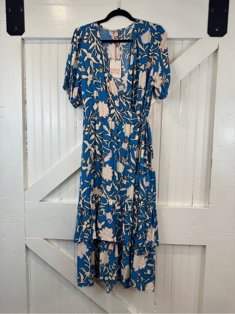 Knox Rose Royal Blue Floral Maxi Dress with Puff Sleeves - Picture 2 of 10